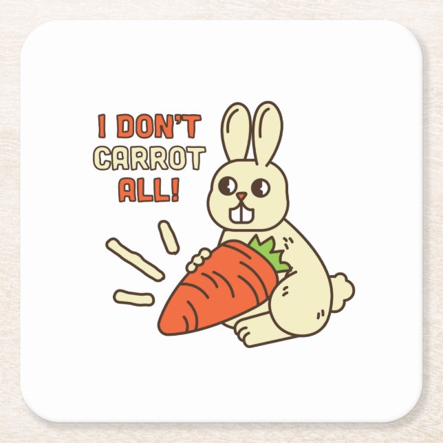 Cute Little Bunny Holding Its Carrot Square Paper Coaster (Front)