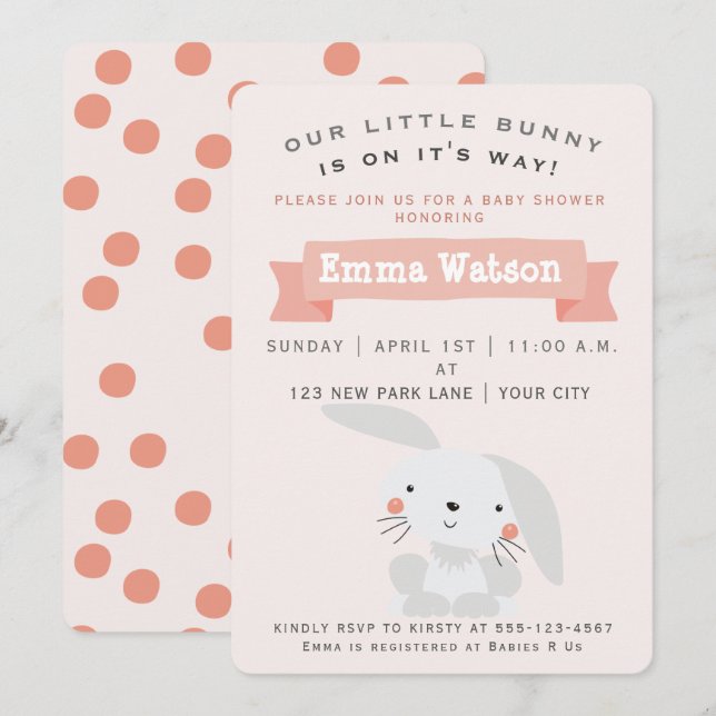 Cute Little Bunny - Invitation Baby shower (Devant / Derrière)