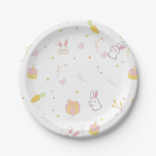 Cute Little Bunny Paper Plates Hop Two It Birthday (Front)