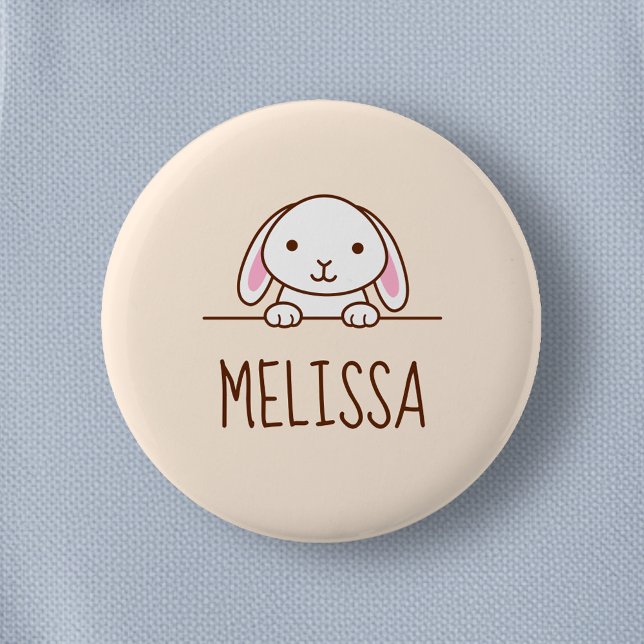 Cute Little Bunny Peeking above Custom Name 2 Inch Round Button (Creator Uploaded)