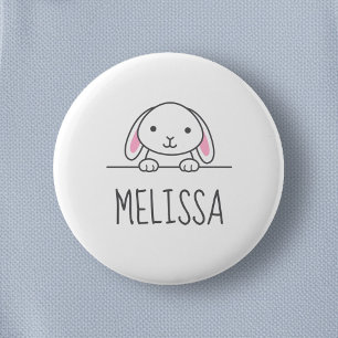 Cute Little Bunny Peeking above Custom Name 2 Inch Round Button