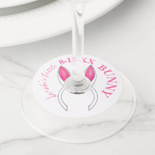 Cute Little Bunny Pink Rabbit Ears Baby Shower Wine Glass Tag