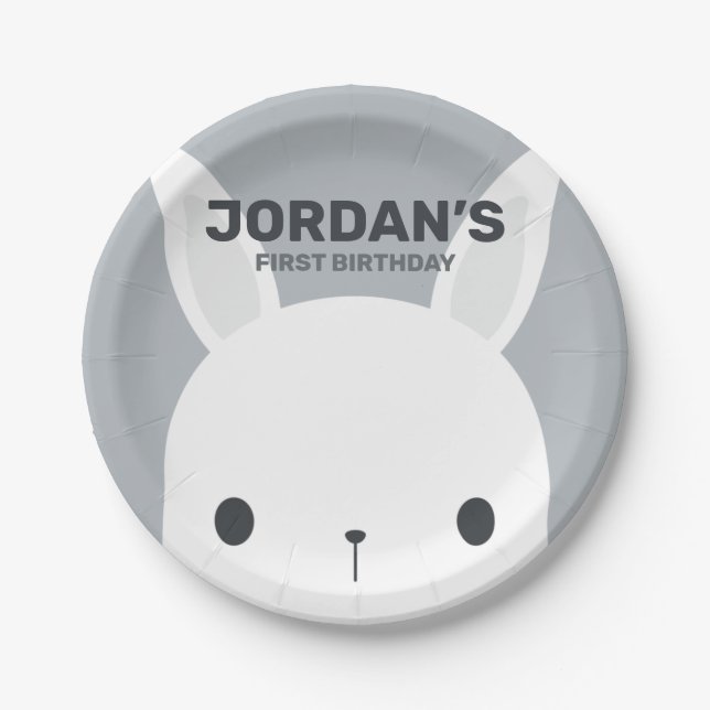 Cute Little Bunny Rabbit Birthday Paper Plate (Front)