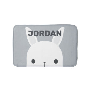 Cute Little Bunny Rabbit with Personalized Name Bath Mat