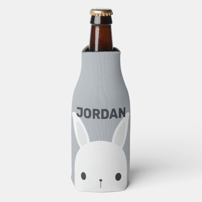 Cute Little Bunny Rabbit with Personalized Name Bottle Cooler (Bottle Front)