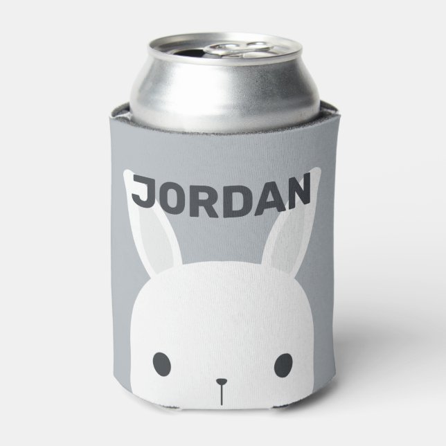 Cute Little Bunny Rabbit with Personalized Name Can Cooler (Can Front)