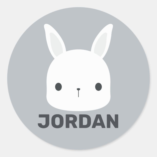 Cute Little Bunny Rabbit with Personalized Name Classic Round Sticker (Front)