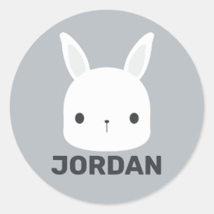 Cute Little Bunny Rabbit with Personalized Name Classic Round Sticker