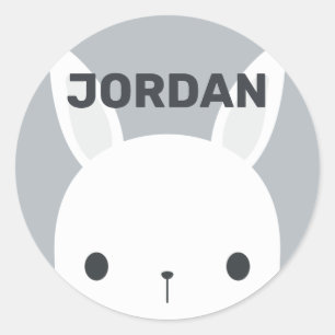 Cute Little Bunny Rabbit with Personalized Name Classic Round Sticker