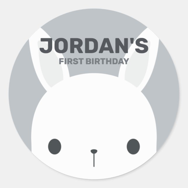Cute Little Bunny Rabbit with Personalized Name Classic Round Sticker (Front)