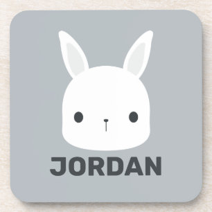 Cute Little Bunny Rabbit with Personalized Name Coaster