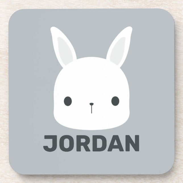Cute Little Bunny Rabbit with Personalized Name Coaster (Front)