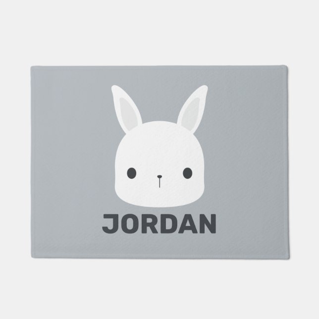 Cute Little Bunny Rabbit with Personalized Name Doormat (Front)
