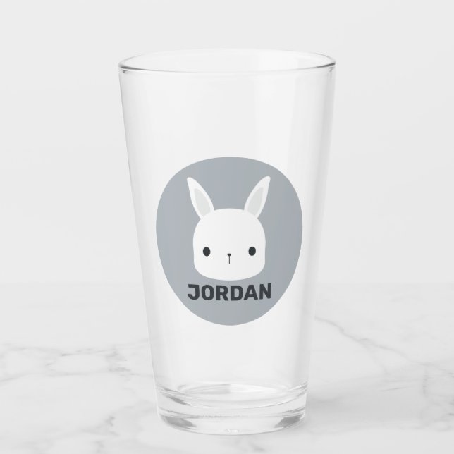 Cute Little Bunny Rabbit with Personalized Name Glass (Front)