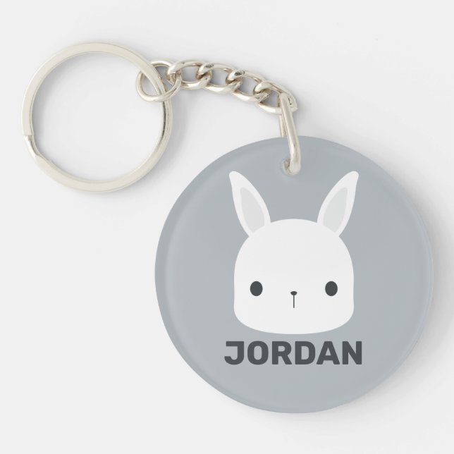 Cute Little Bunny Rabbit  with Personalized Name Keychain (Front)