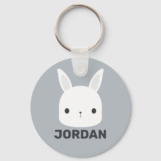 Cute Little Bunny Rabbit with Personalized Name Keychain (Front)
