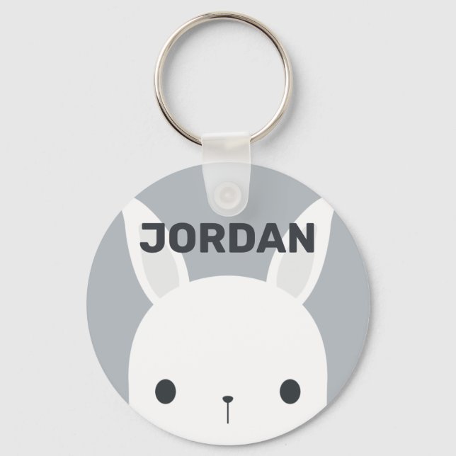 Cute Little Bunny Rabbit with Personalized Name Keychain (Front)