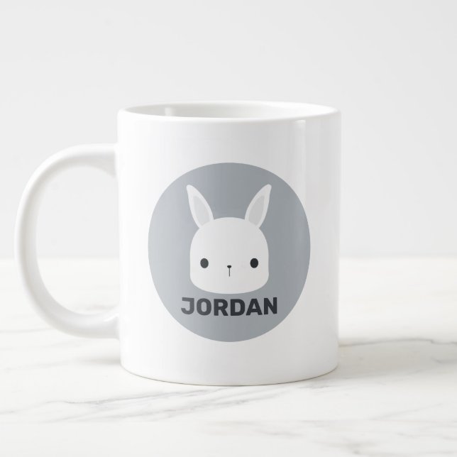 Cute Little Bunny Rabbit with Personalized Name Large Coffee Mug (Left)