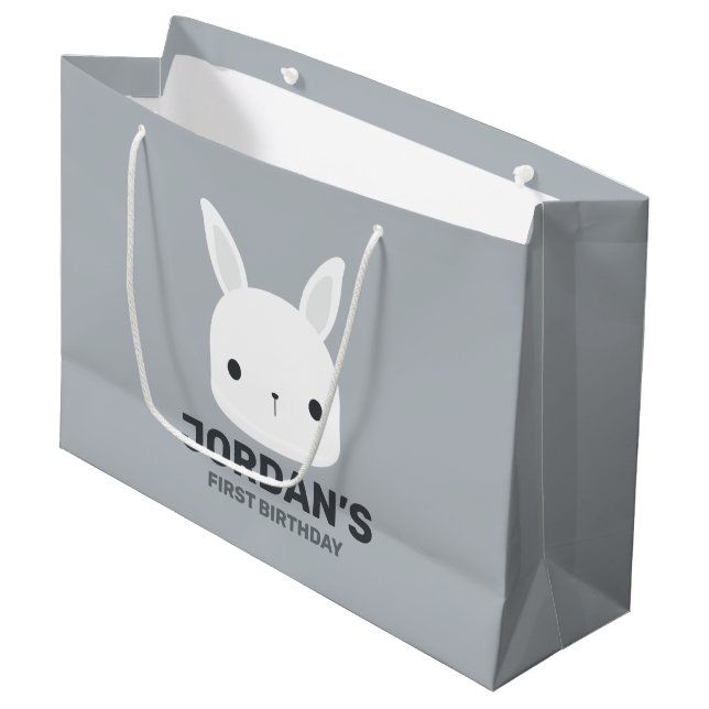 Cute Little Bunny Rabbit with Personalized Name Large Gift Bag (Front Angled)