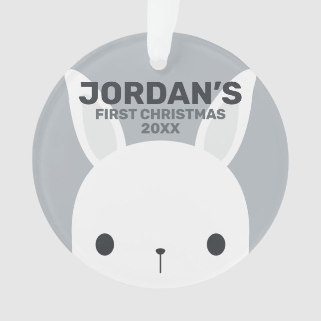 Cute Little Bunny Rabbit with Personalized Name Ornament (Front)
