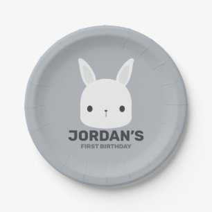 Cute Little Bunny Rabbit with Personalized Name Paper Plate