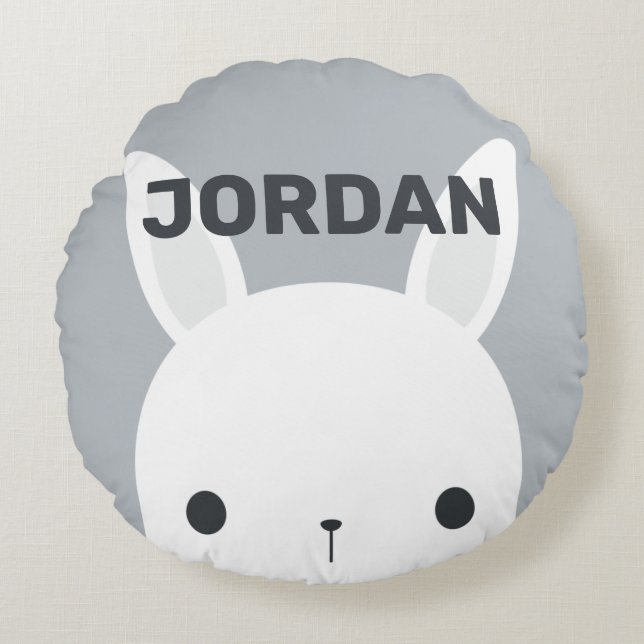 Cute Little Bunny Rabbit with Personalized Name Round Pillow (Front)