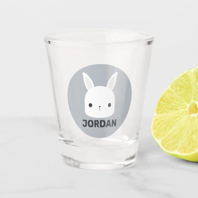Cute Little Bunny Rabbit with Personalized Name Shot Glass (Front)