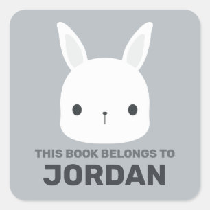 Cute Little Bunny Rabbit with Personalized Name Square Sticker
