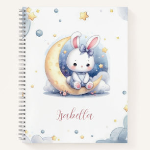 cute little bunny sitting on the moon notebook