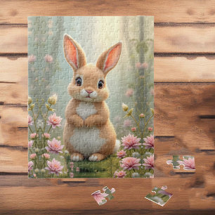 Cute little bunny surrounded by flowers, kids   jigsaw puzzle
