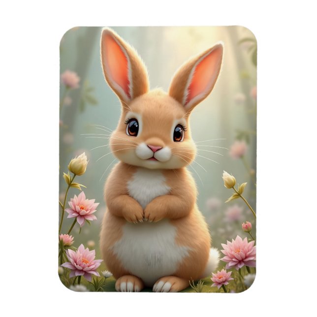 Cute little bunny surrounded by flowers  magnet (Vertical)