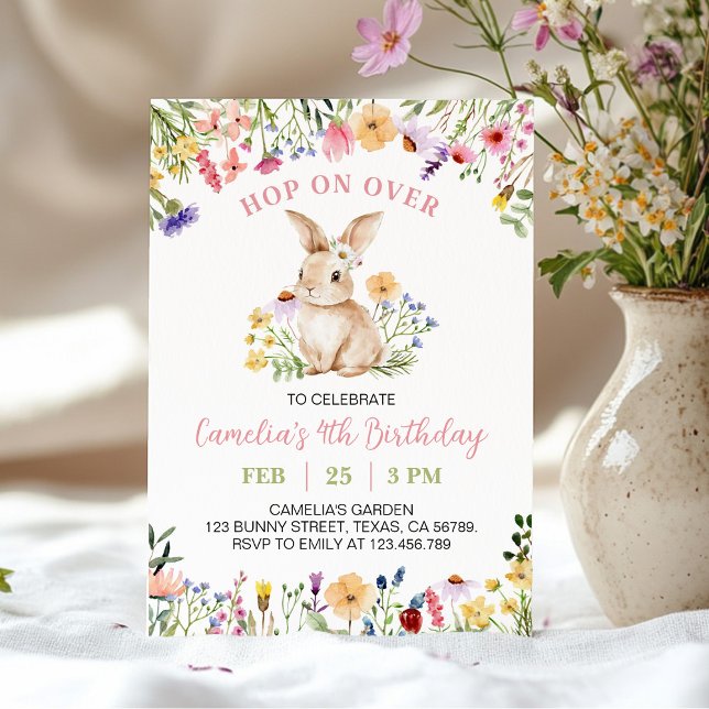Cute Little Bunny Wildflower Birthday Party Invitation (Creator Uploaded)