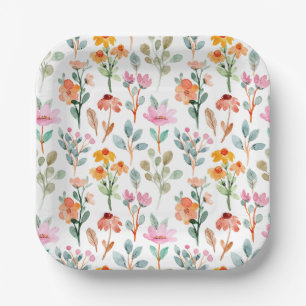 Cute Little Bunny Wildflowers Baby Shower  Paper Plate