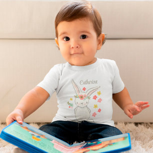 Cute little bunny with flowers personalized girl  baby T-Shirt