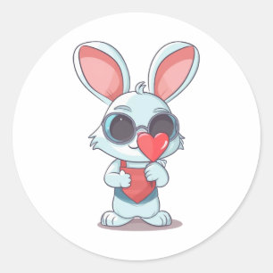 Cute Little Bunny With Glasses Heart Easter Day    Classic Round Sticker