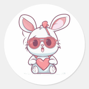Cute Little Bunny With Glasses Heart Easter Day Classic Round Sticker