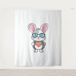 Cute Little Bunny With Glasses Heart Easter Day Tapestry