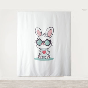 Cute Little Bunny With Glasses Heart Easter Day Tapestry