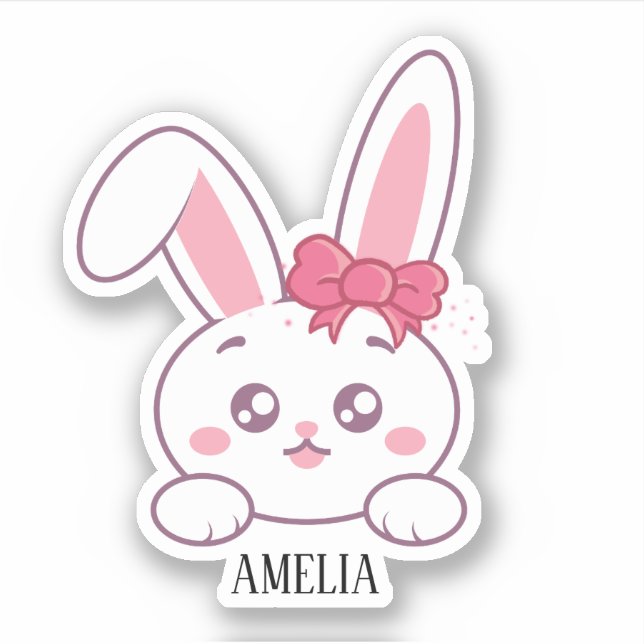 Cute Little Bunny with Red Bow Sticker  (Front)