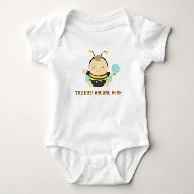 Cute Little Buzz, Bumble Bee Baby Bodysuit (Front)