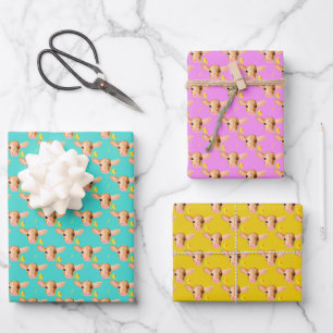Cute Little Calf Head with Flower - Wrapping Paper