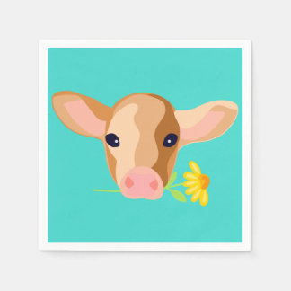 Cute Little Calf Head with Flowers - Paper Napkins