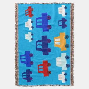 Cute Little Cars Blue, Red, Yellow and White Boy's Throw Blanket