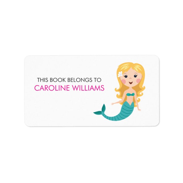 Cute little cartoon mermaid bookplate book label (Front)