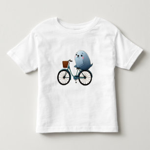 Cute little cartoon seal on a bicycle toddler t-shirt