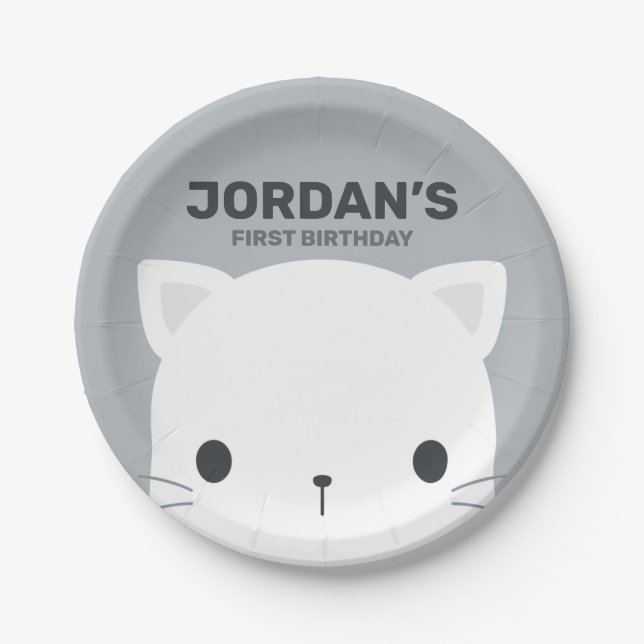 Cute Little Cat Birthday Paper Plate (Front)