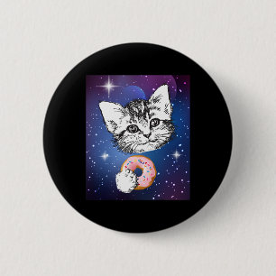Cute Little Cat Eating A Doughnut In Space Animal  2 Inch Round Button