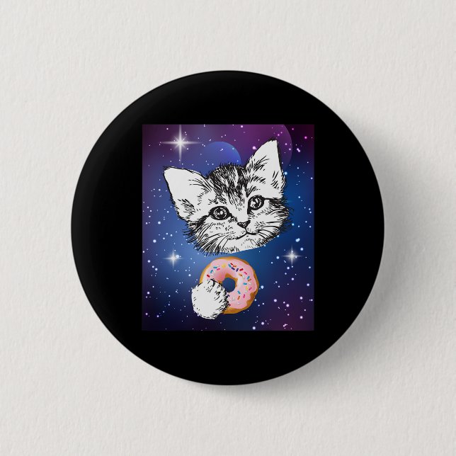 Cute Little Cat Eating A Doughnut In Space Animal  2 Inch Round Button (Front)
