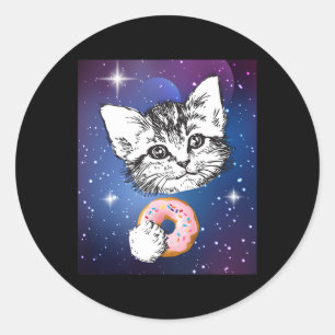 Cute Little Cat Eating A Doughnut In Space Animal  Classic Round Sticker