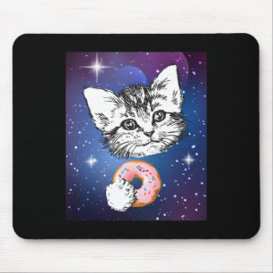 Cute Little Cat Eating A Doughnut In Space Animal Mouse Pad